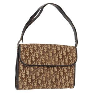 Authentic Christian Dior Trotter Canvas Shoulder Bag Beige Gold
